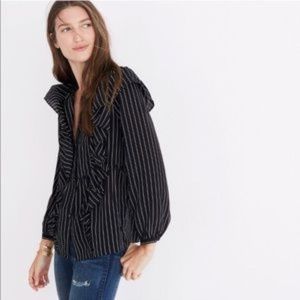 Madewell silk pinstripe ruffle front blouse XL